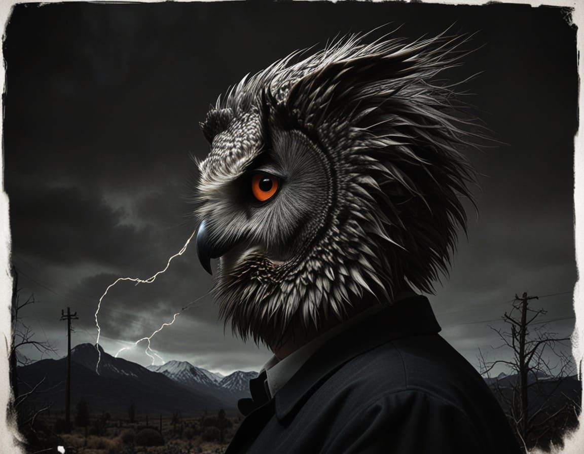 David Lynch Portrait with Owl and Twin Peaks Landscape