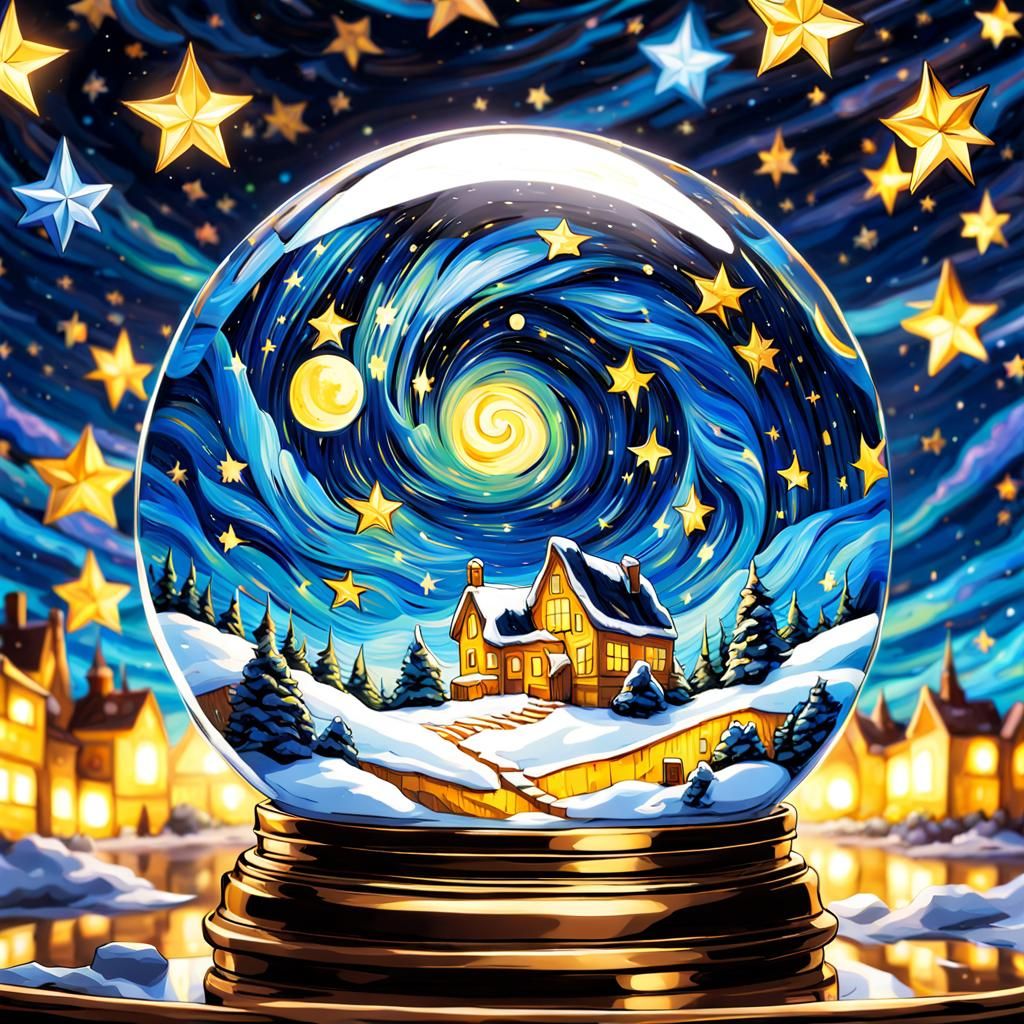 Starry Night Snow Globe in Anime Style