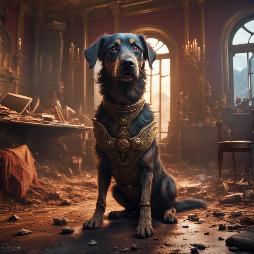 Stressed Dog in Chaotic Matte Painting