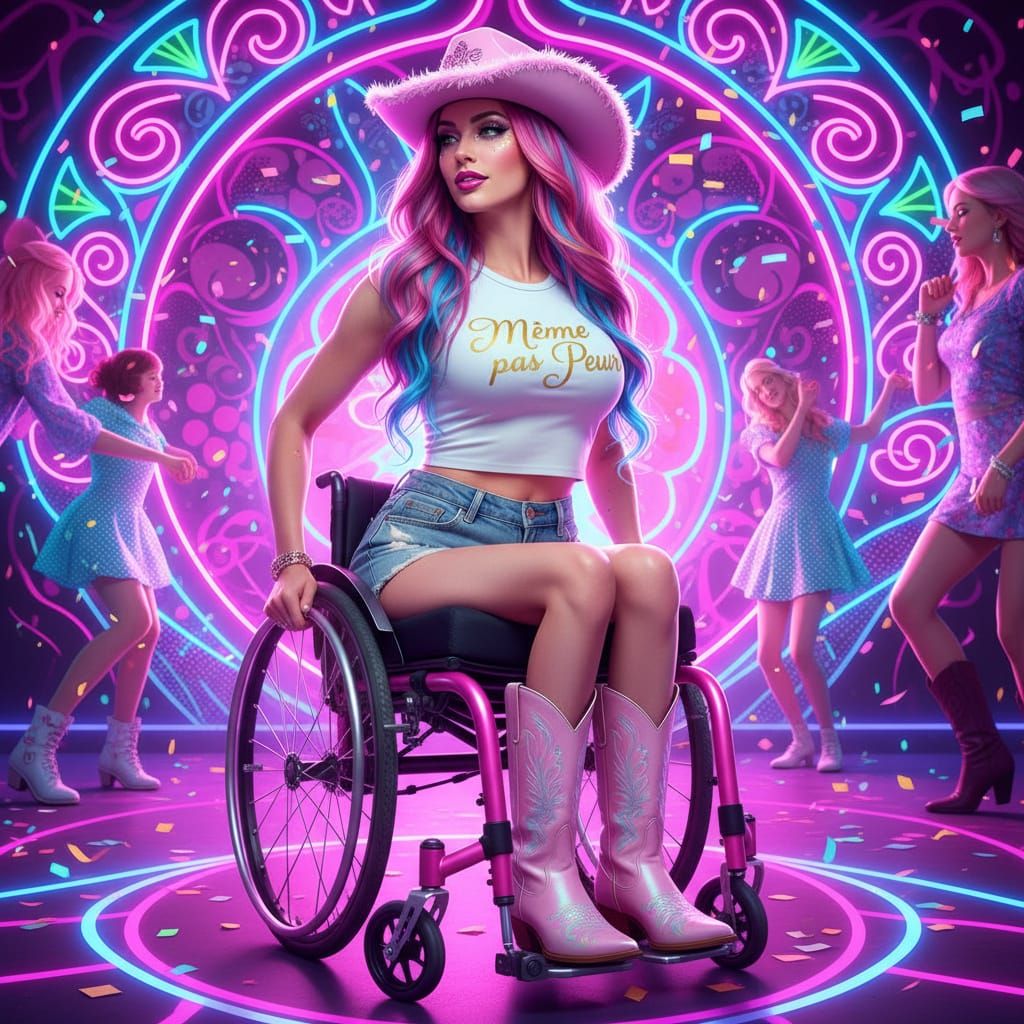 Paraplegic Party Gal in Neon Nightclub