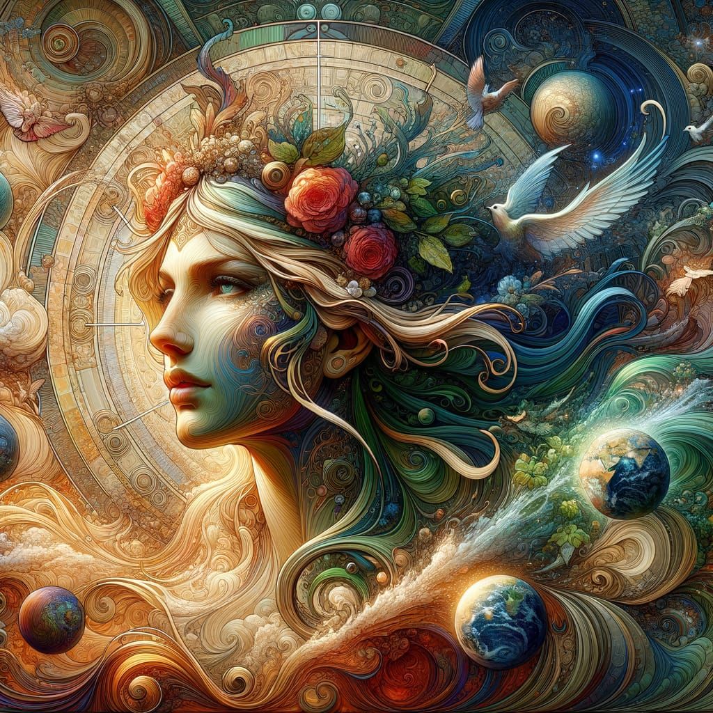 Love Goddess Emerges in Vibrant Art Nouveau Portrait