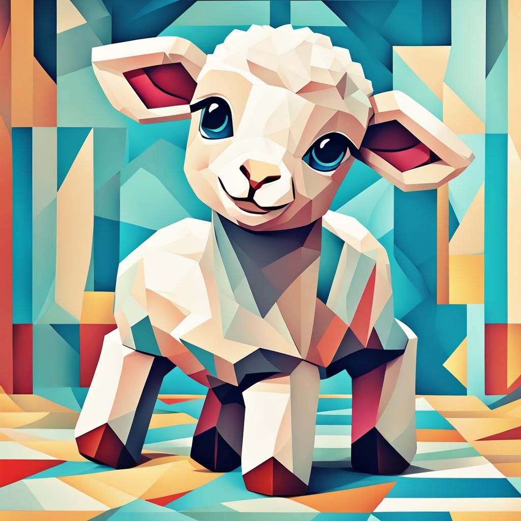 Adorable Baby Lamb in Geometric Fauvism Style