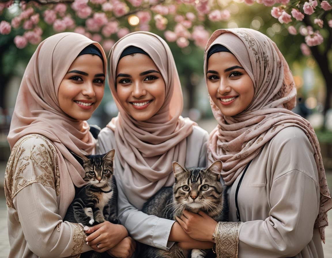 Stunning Muslim Women with Cat: Professional Portrait