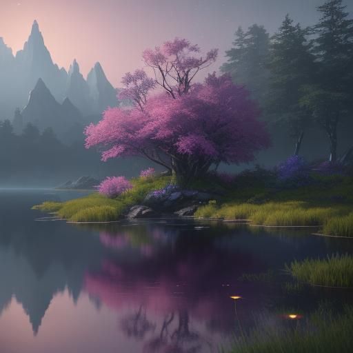Mystical Lake Fantasy Art in Surreal Style