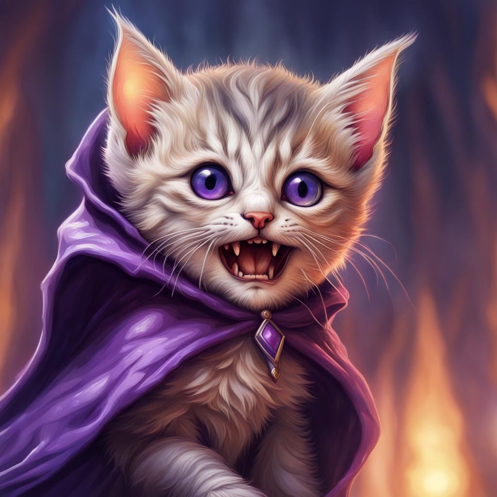 Chibi Vampire Kitten in Pastel Expressionism