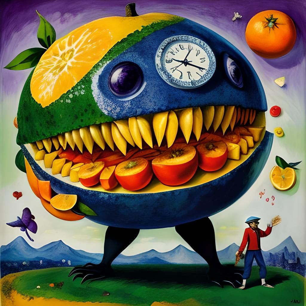 Cannibalistic Citrus Caricature Inspired by Classic Masters