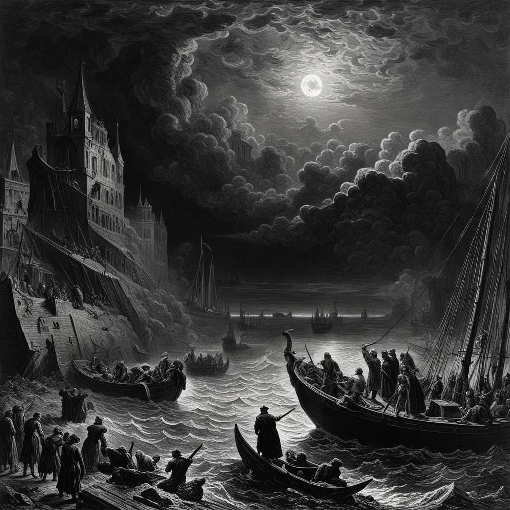 Death Fires Dance at Night: Doré-Inspired Illustration