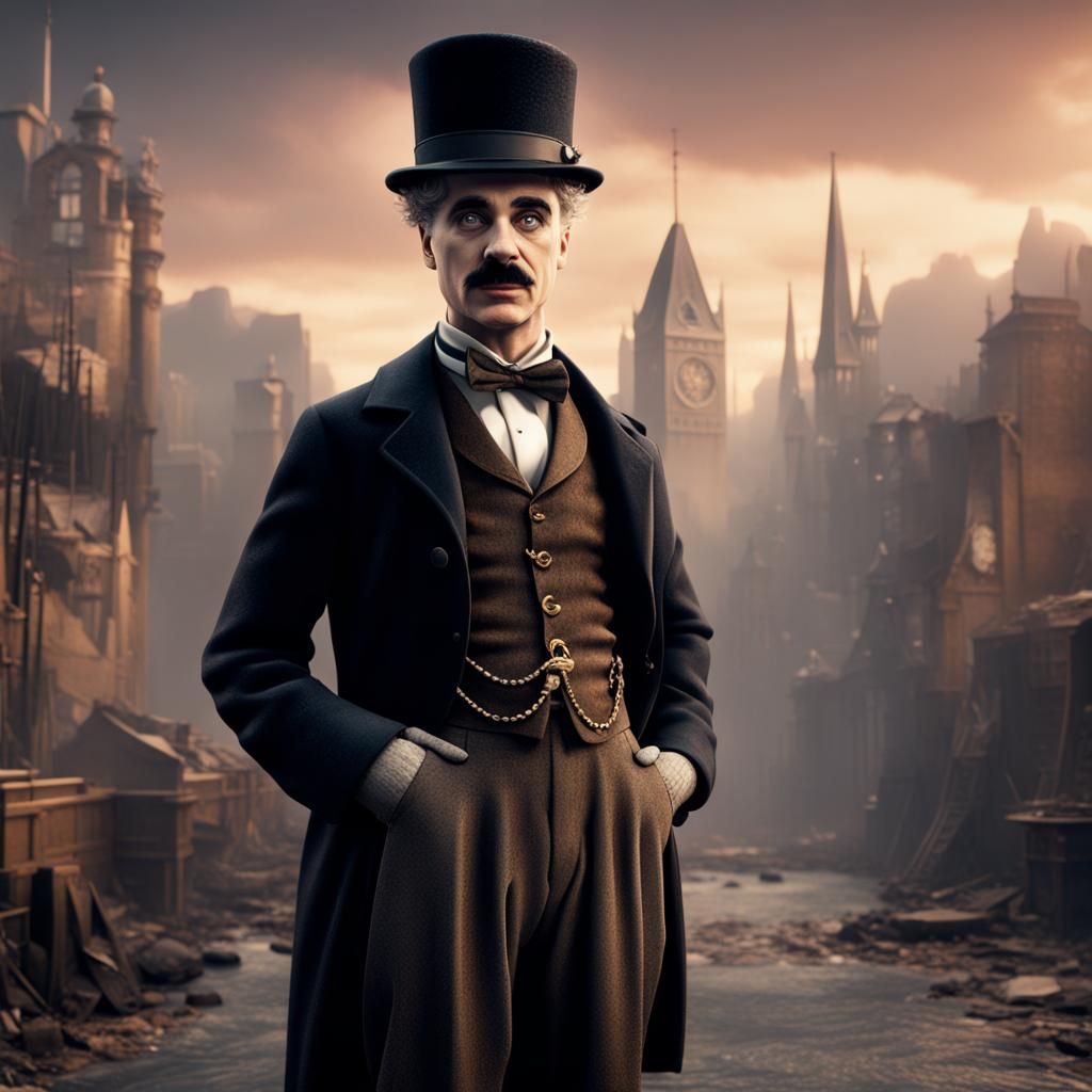 Charlie Chaplin Stares Intensely: Detailed Matte Painting