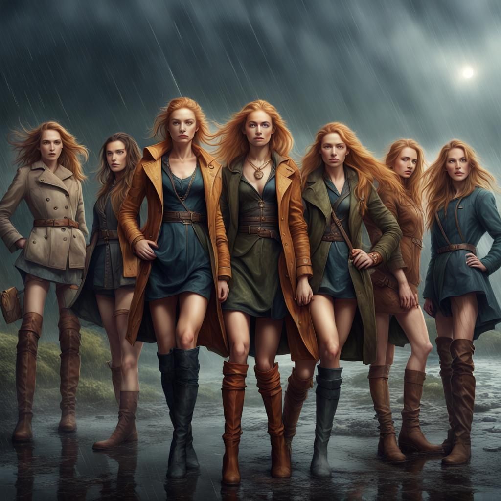 Twelve Women in Boots During Rainstorm