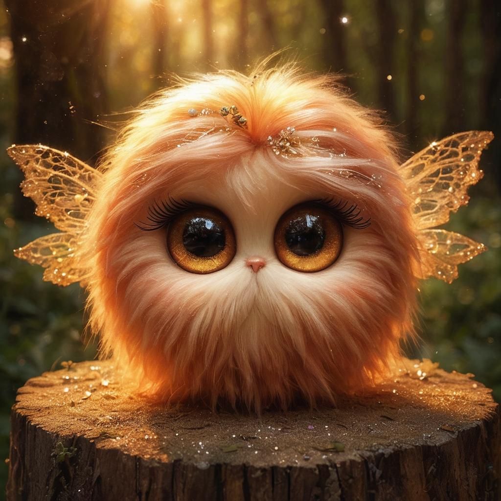 Delicate Fairy with Fluff Ball in Sparkling Garden