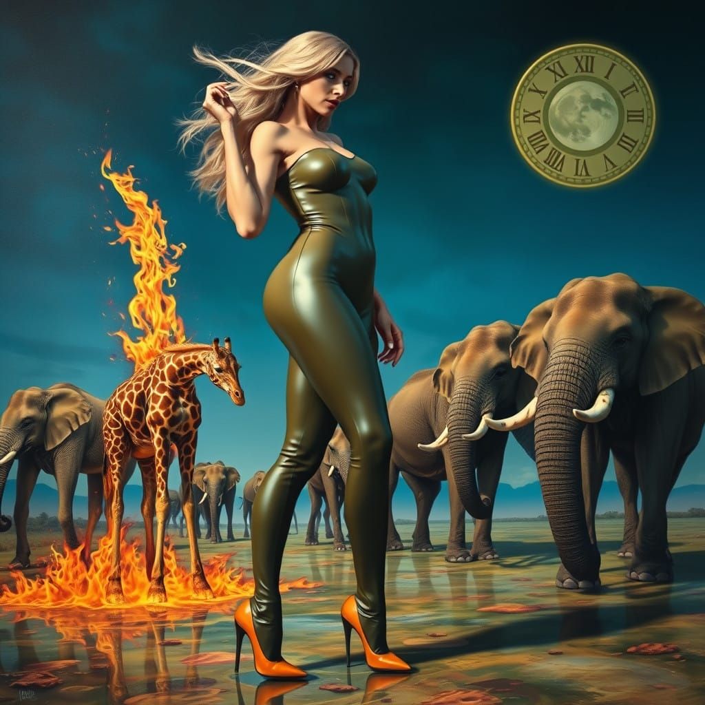 Surreal Dali-Inspired Goddess Saves Burning Beasts from Enor...
