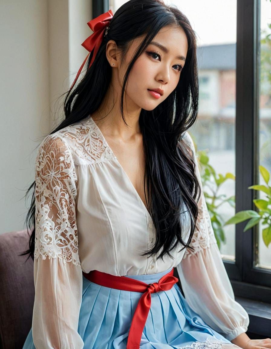 Anime-Style Portrait of a Woman in Sunlight