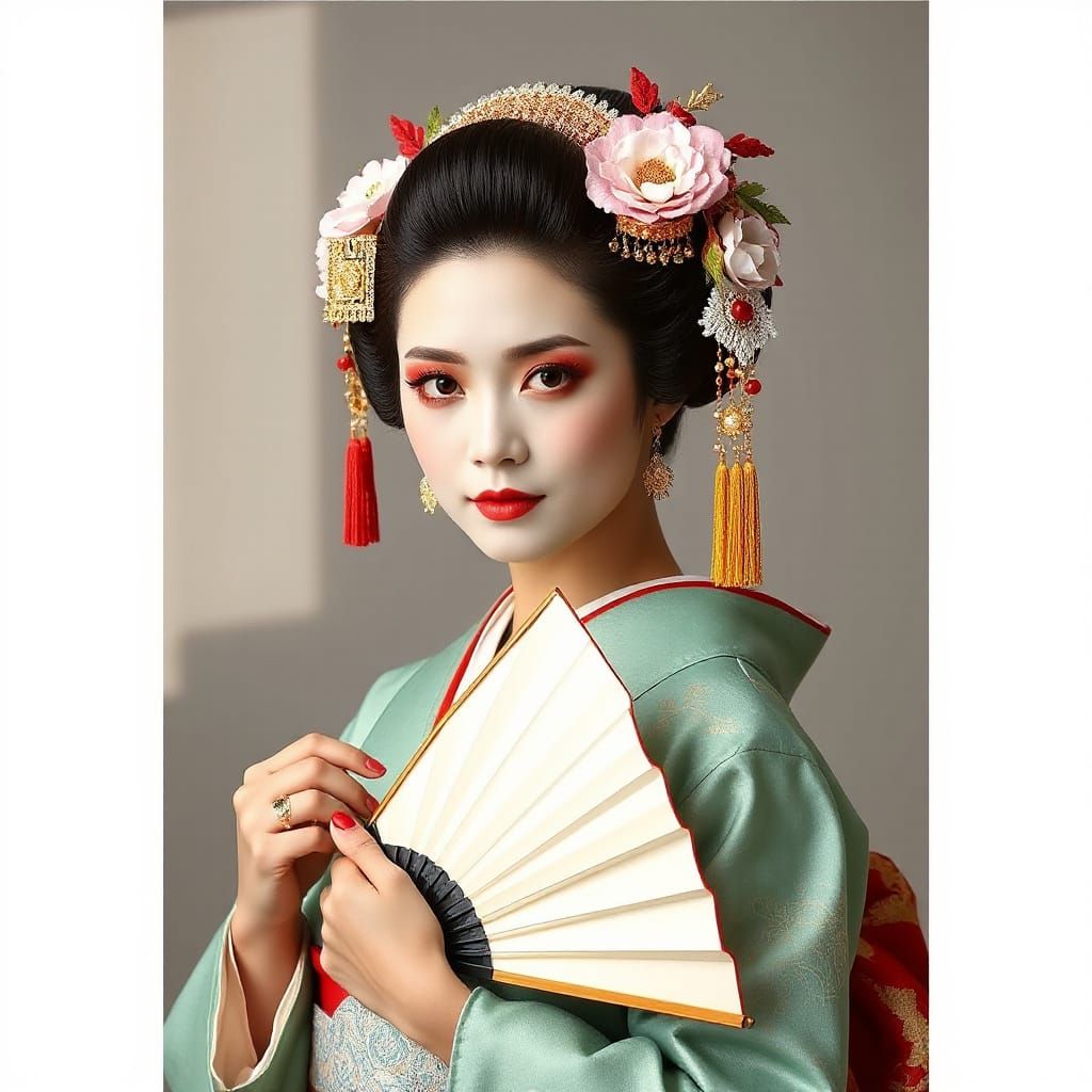 Elegant Geisha with Fan and Traditional Accessories