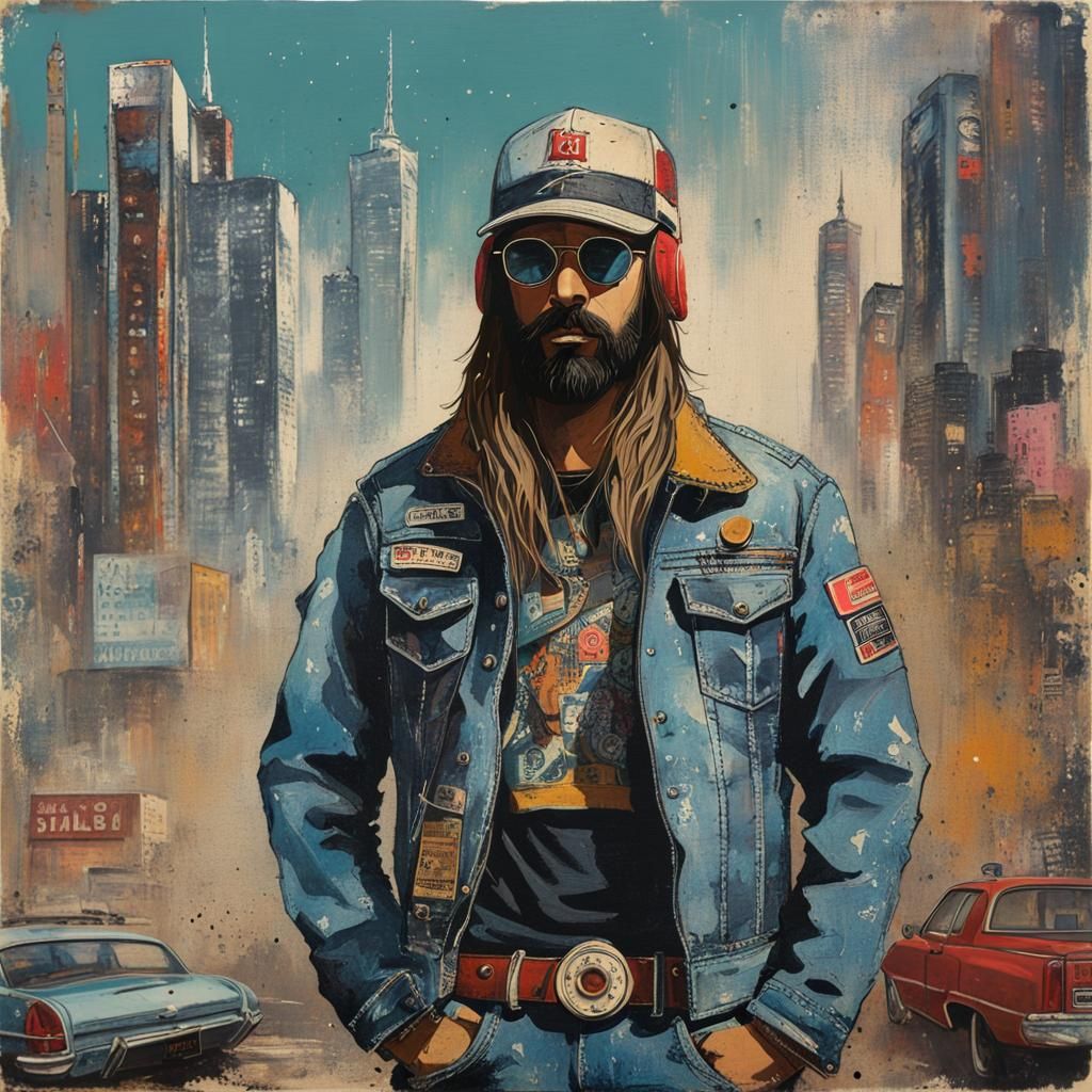 Grunge Portrait in Retrofuturistic Mixed Media Style