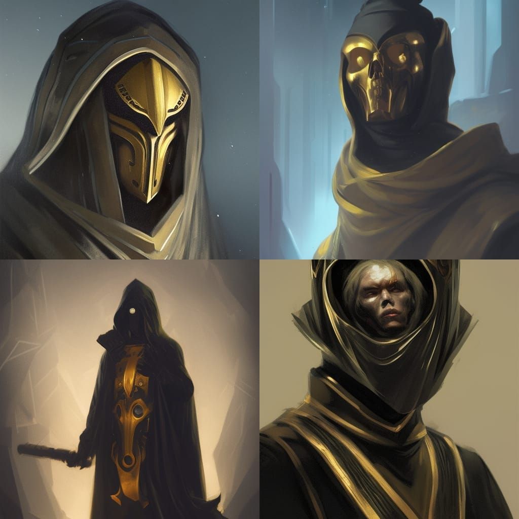 Futuristic Cultist Portrait with Golden Skull Mask