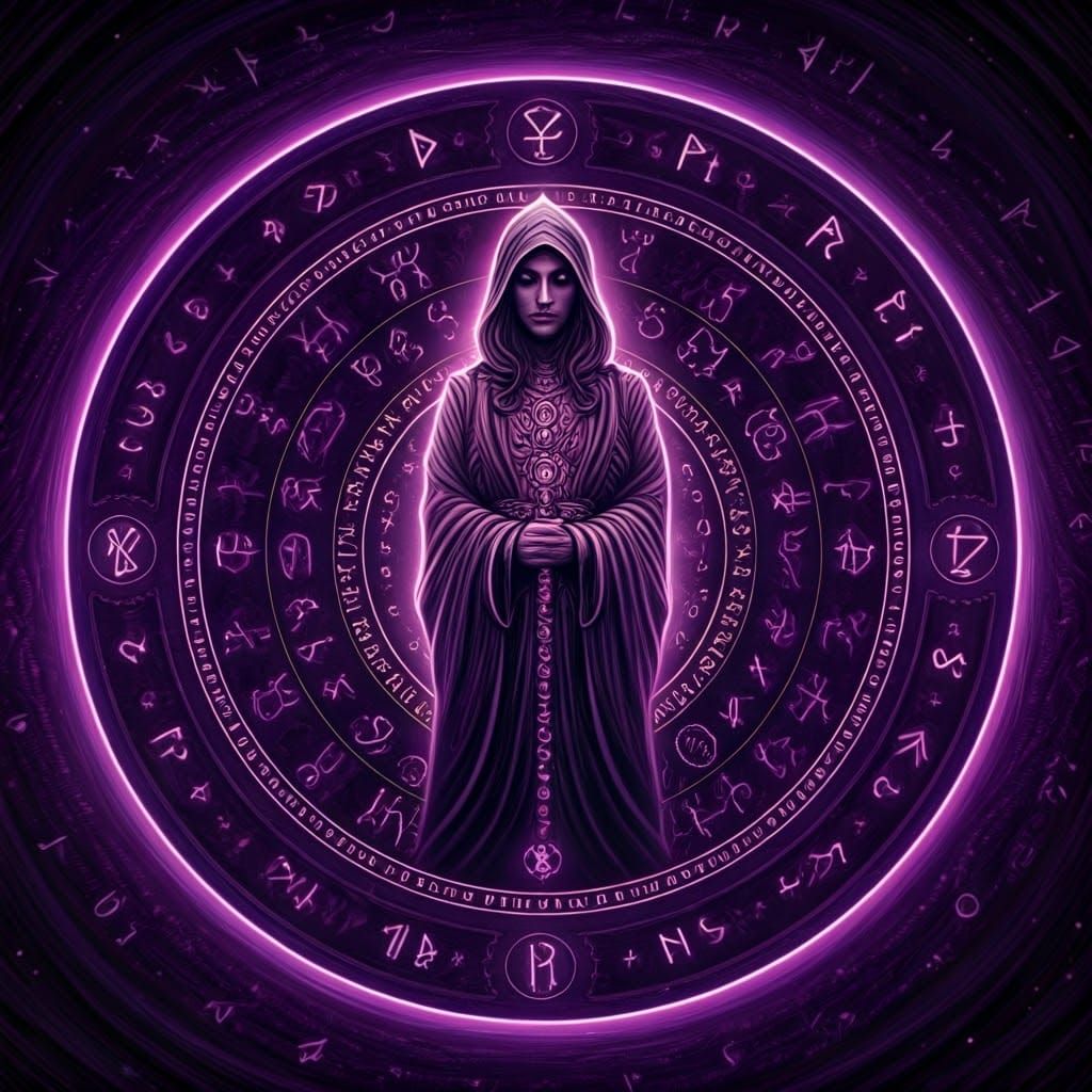 Mystical Adept in Purple Circle: Surreal Abstract Expression...