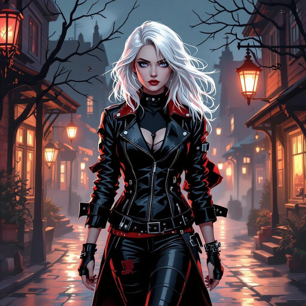 Lost Woman in Spooky Twilight Town: Moody Digital Art