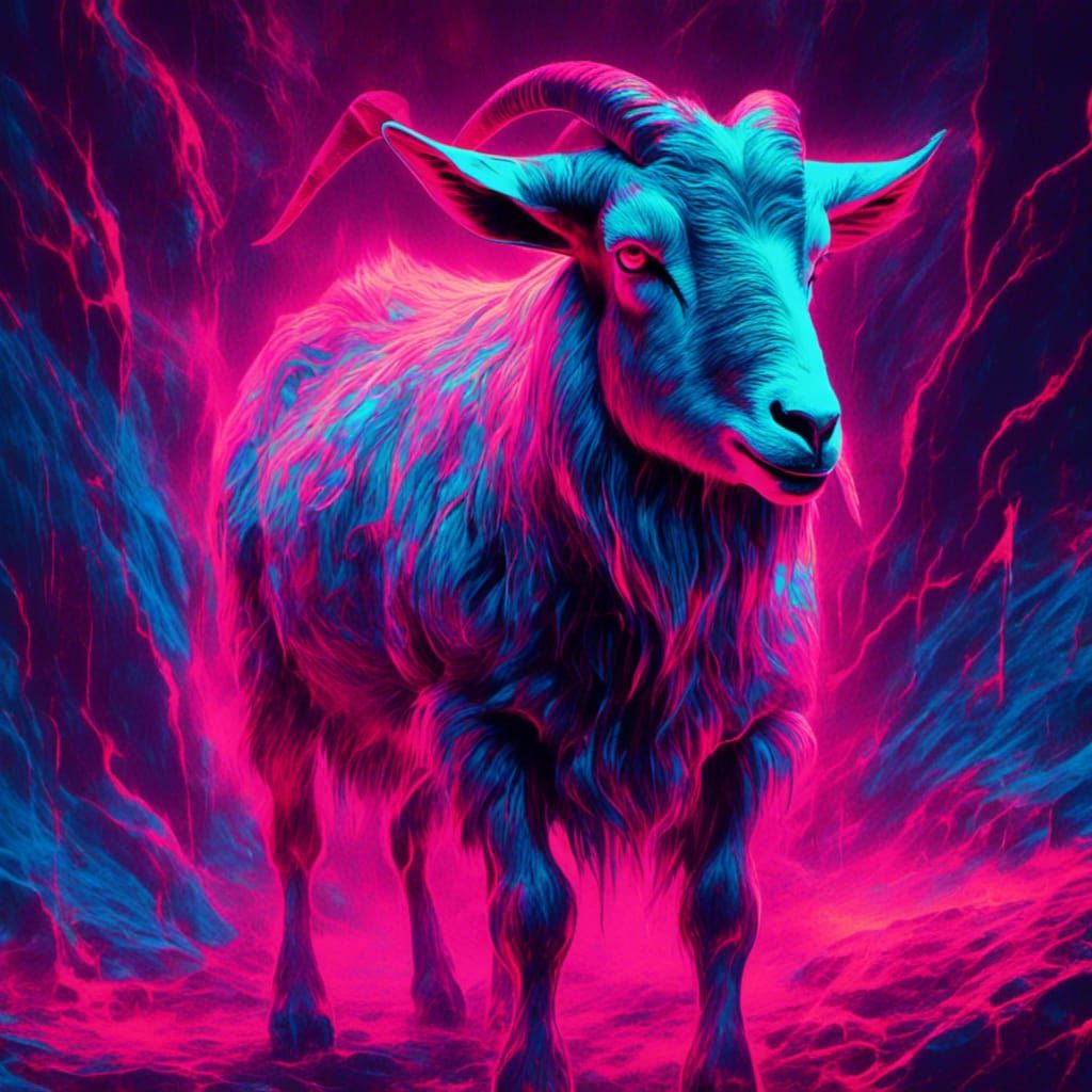 Fire and Ice Goat in Synthwave Style