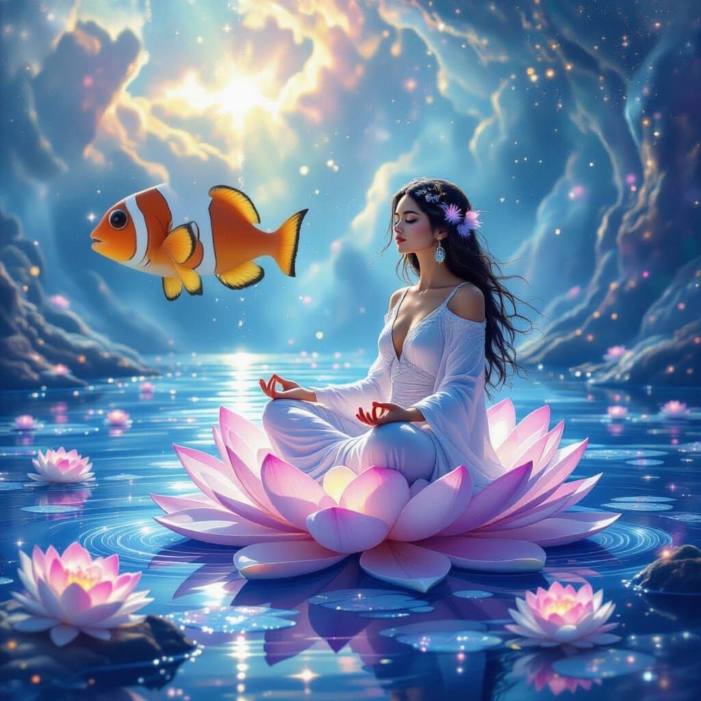 Andromedan Holding Lotus in Celestial Sea with Nemo