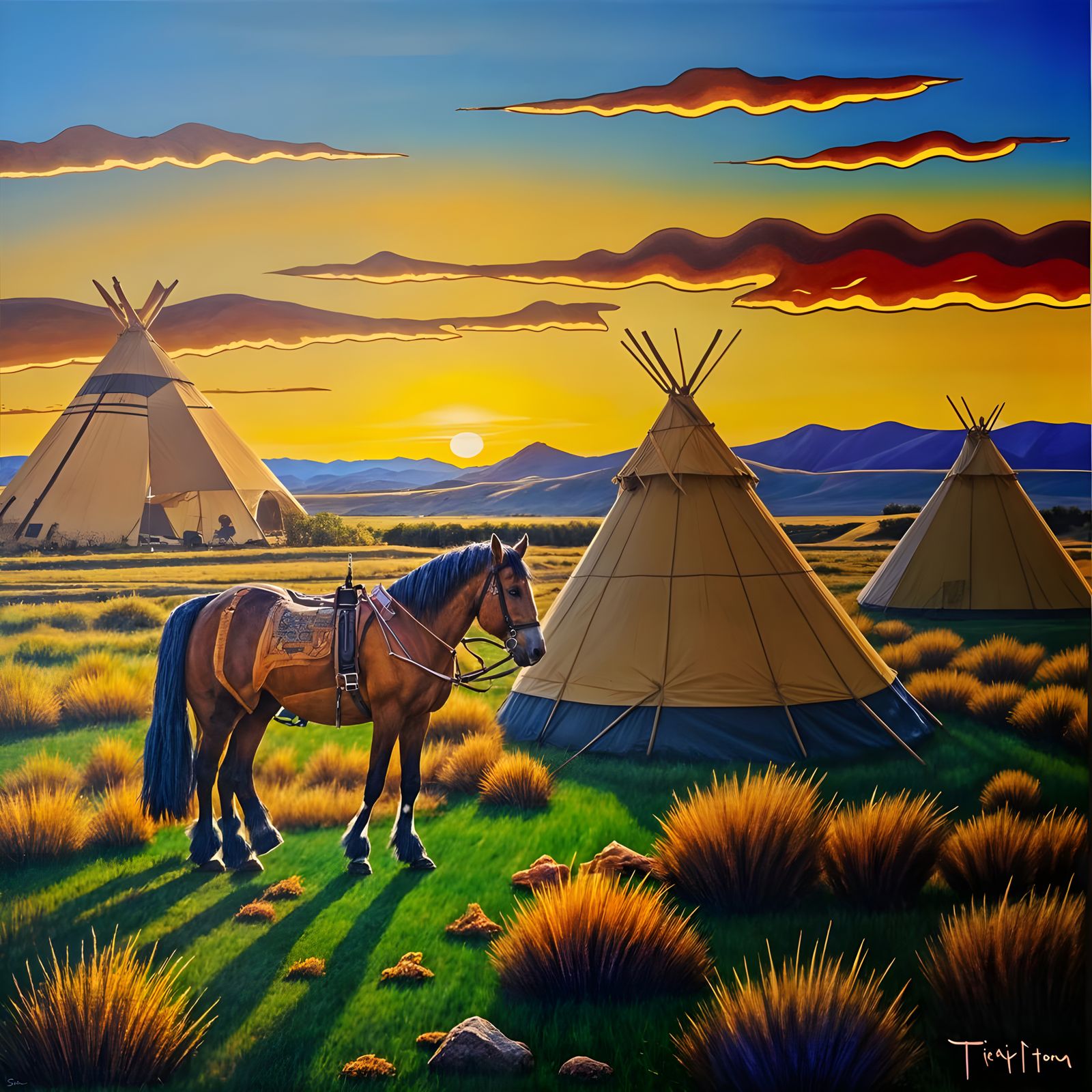 Horses Under a Majestic Tipi in the Shenandoah Valley