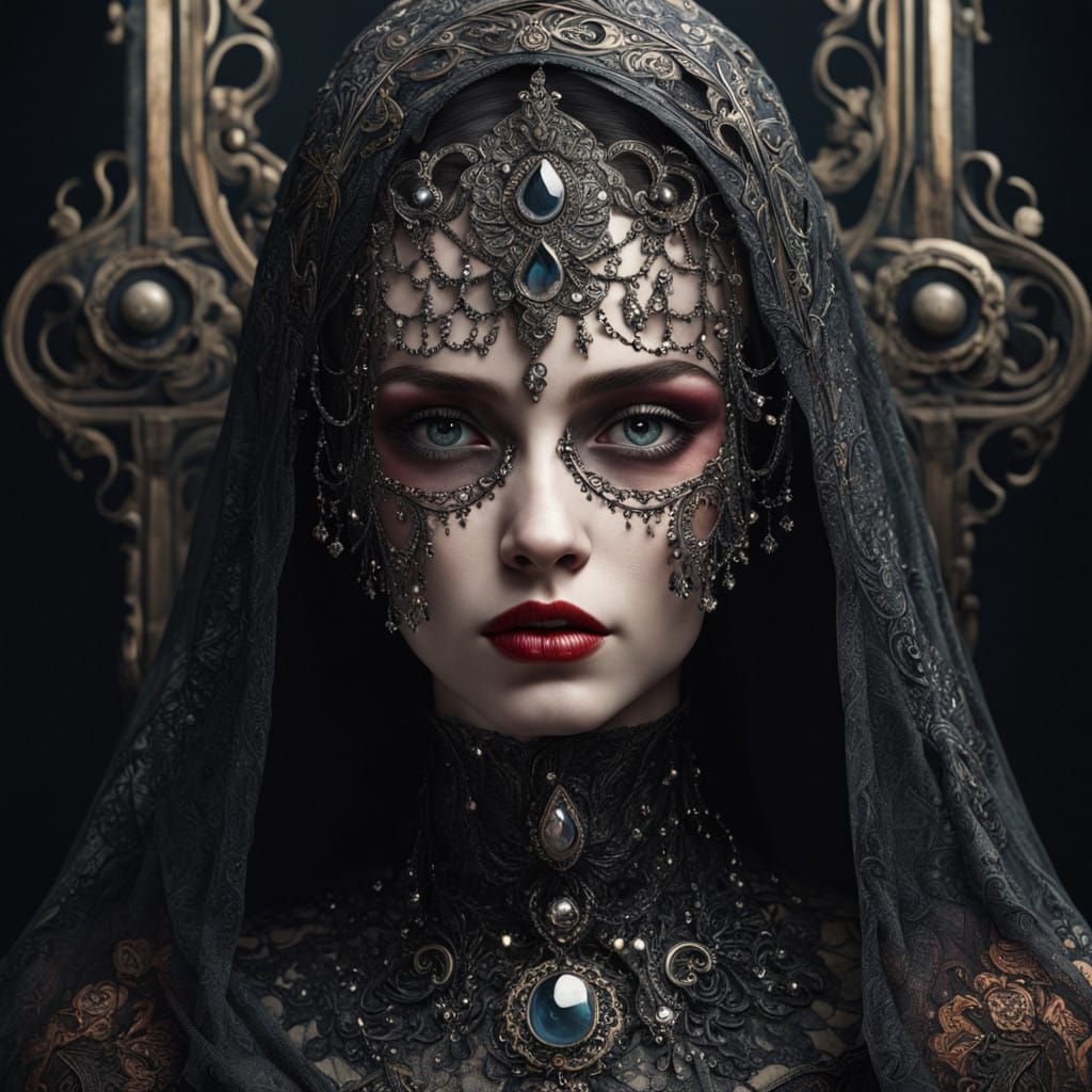 Ethereal Mystery in Macabre Elegance, Art Brut Style