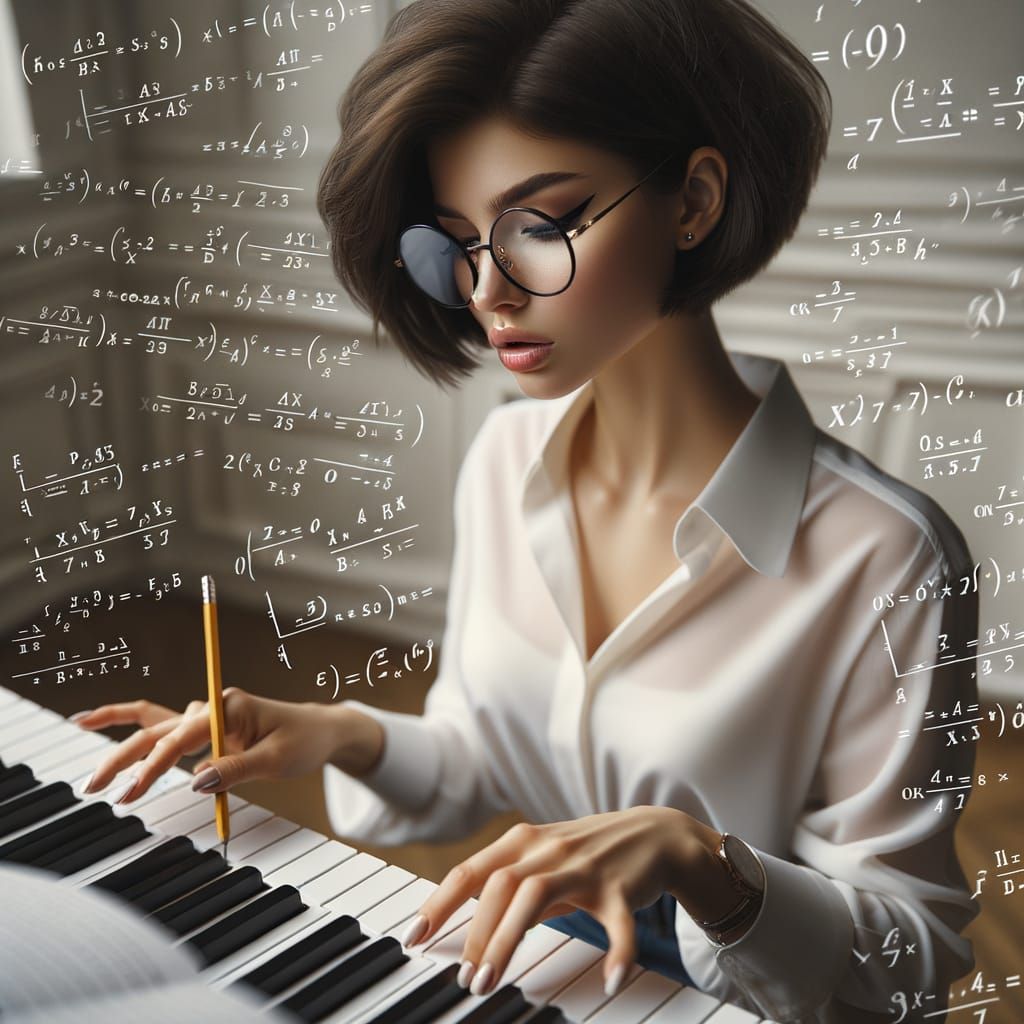 Girl Plays Piano While Studying Algebra