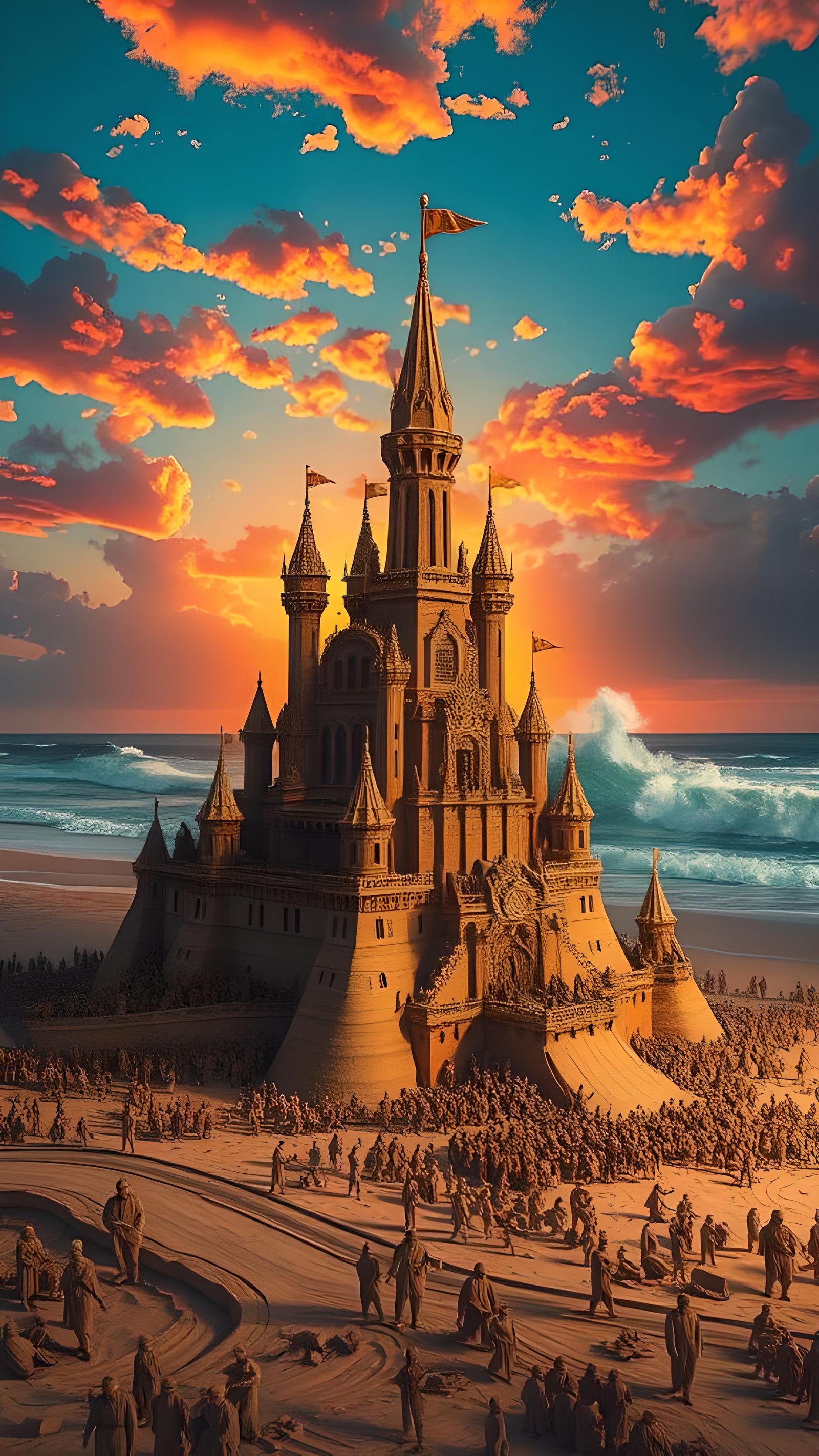 Detailed Sandcastle Cross-Section at Sunset: Fantasy Art