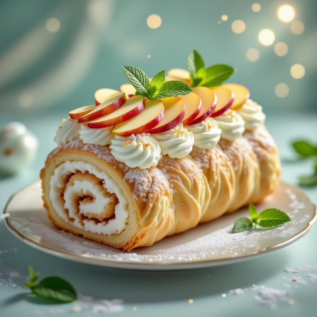 Apple Meringue Biscuit Roll in Retro-Futuristic Style