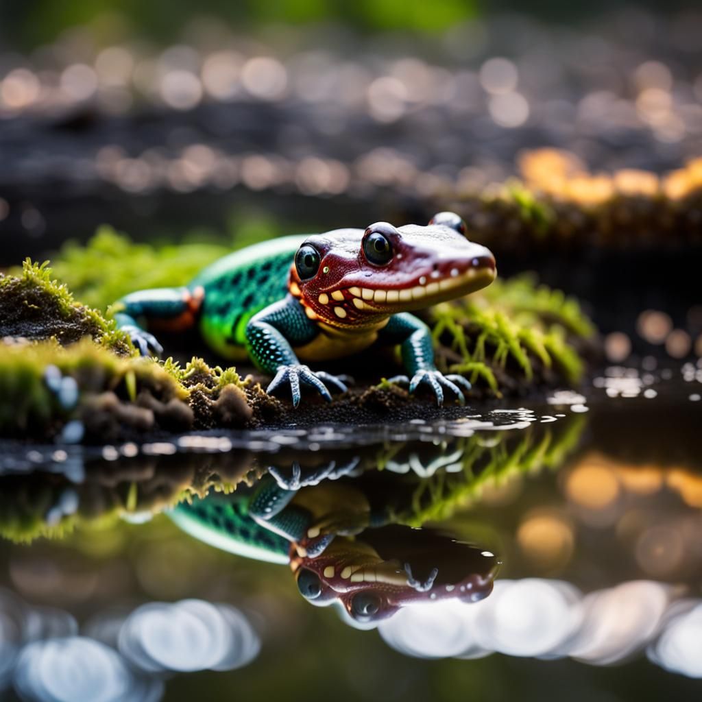 Colorful Salamander-Crocodile Hybrid in Swamp Photography