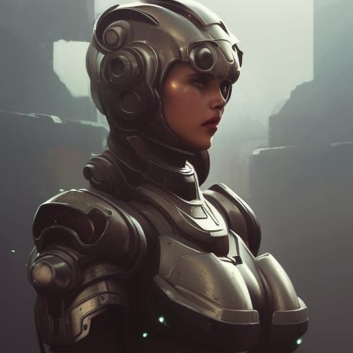 Female Power Armor Portrait in Digital Art Style