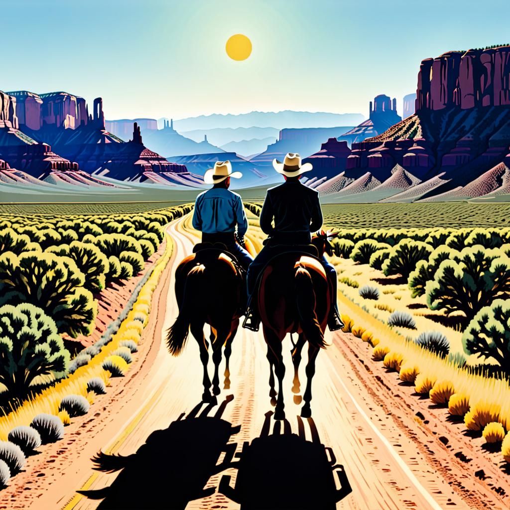 Vintage Woodcut Print of a Southwestern Journey