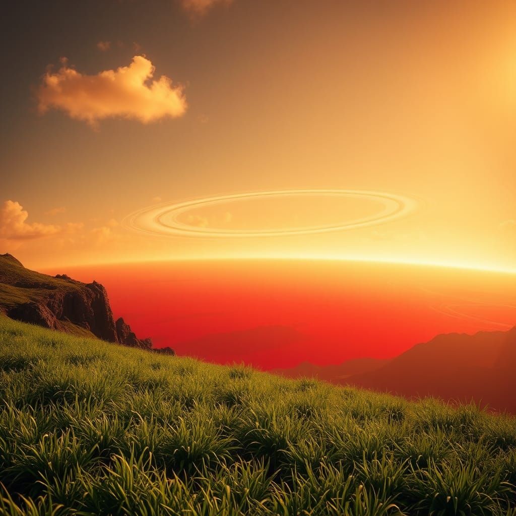 Exoplanet with Red Sea and Ring System