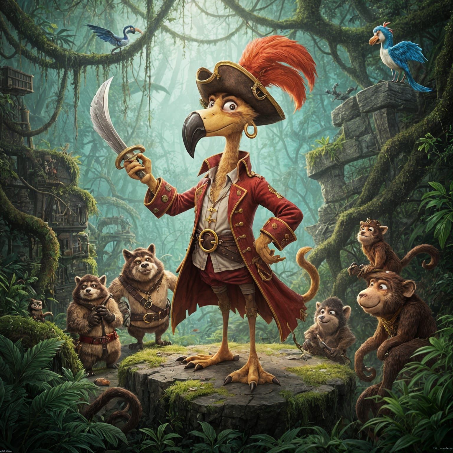 Flamingo Pirate Treasure Hunt in Whimsical 2D Animation
