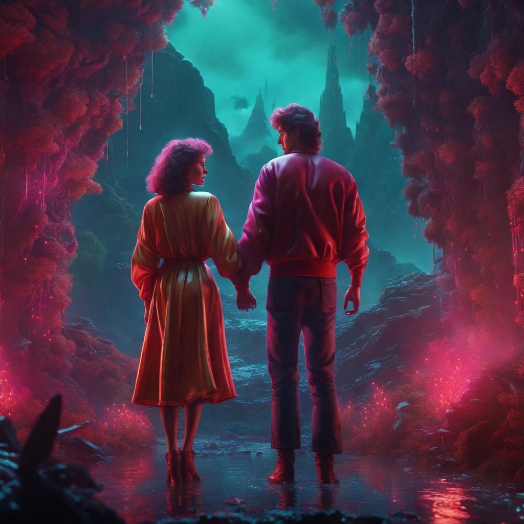 Couple in Love: 1980s Sci-Fi Movie Scene