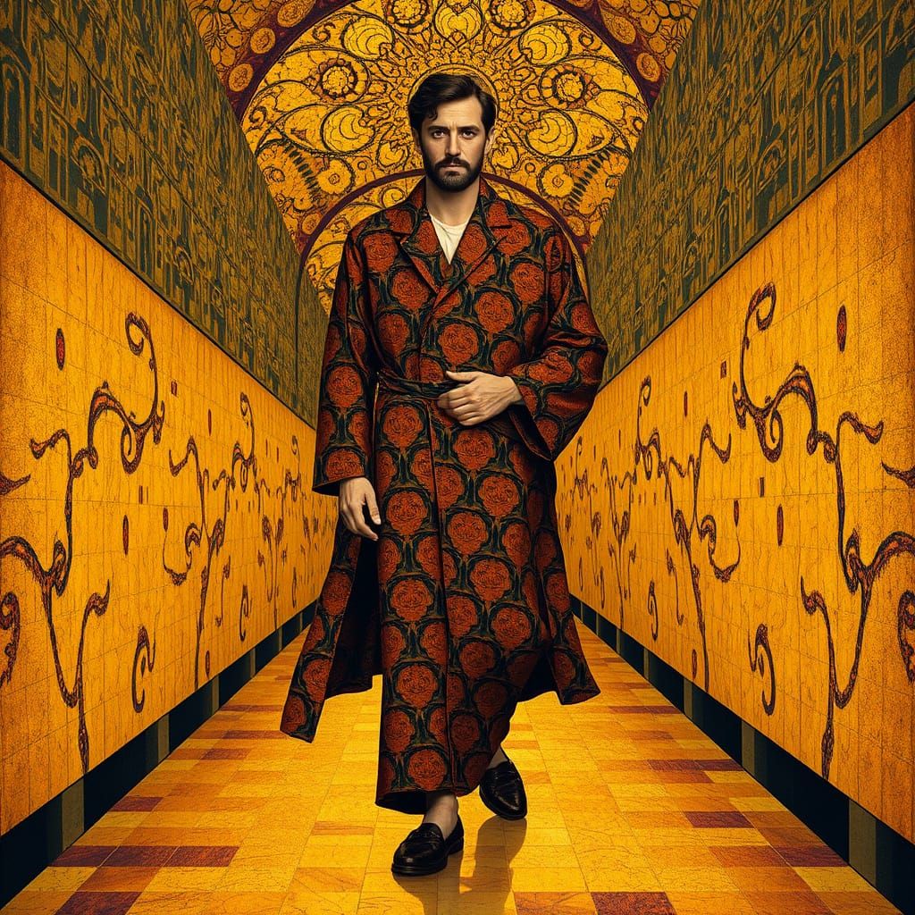 Man in Gold Mosaic Hall in Art Nouveau Style