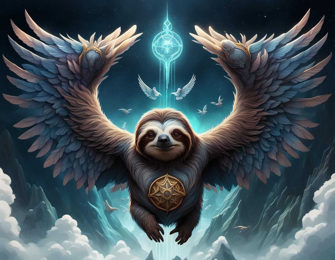 Angelic Seraphim Sloth in Detailed Matte Painting