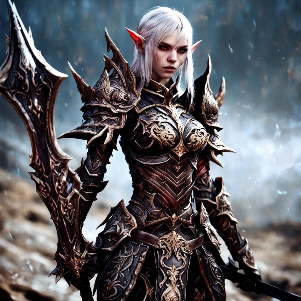 Lineage II Drak Elf Warrior in Draconic Armor