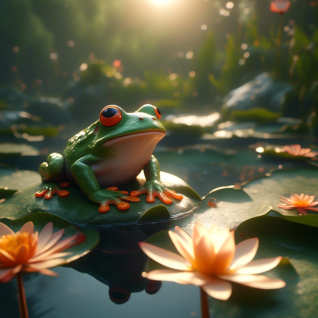 Adorable Frog on Lily Pad in Disney Style