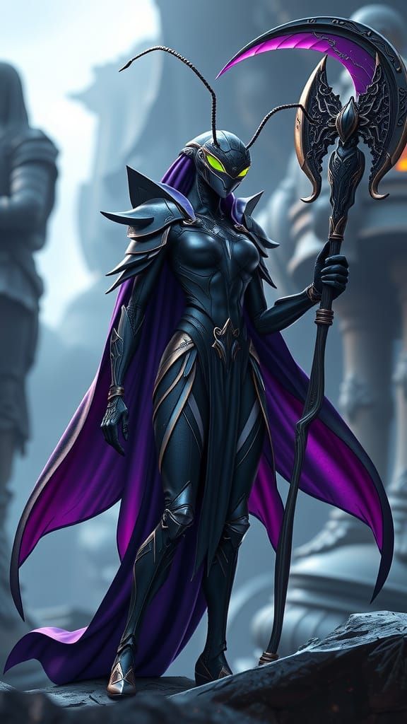 Fantasy Mantis Lady in Hightech Aesthetic