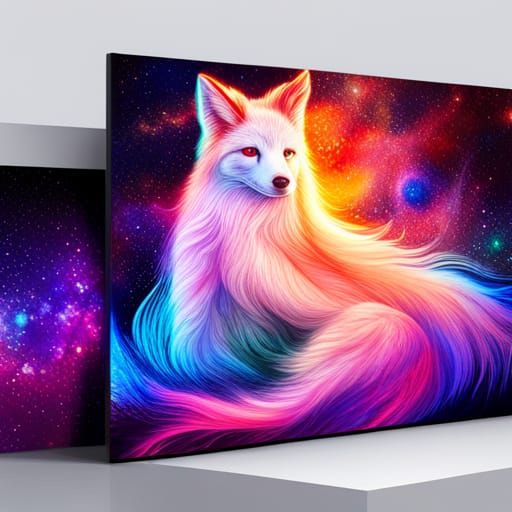 Cosmic Kitsune Royale in Vibrant Mixed Media