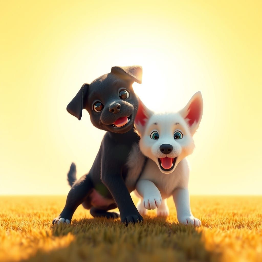 Sunny Canine Friends in Vibrant Disney-Inspired 3D Art