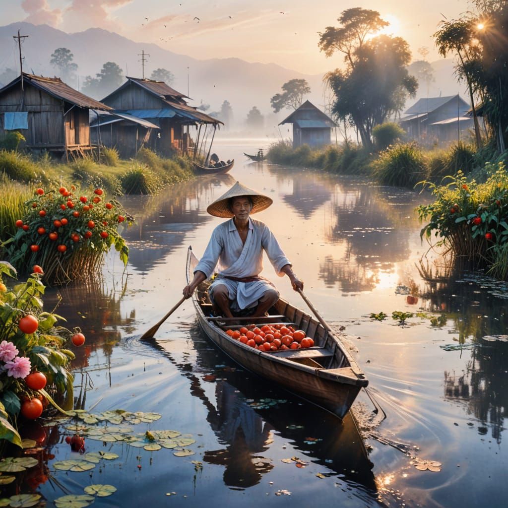 Inle Lake, Myanmar: Fishermen in Watercolor Style