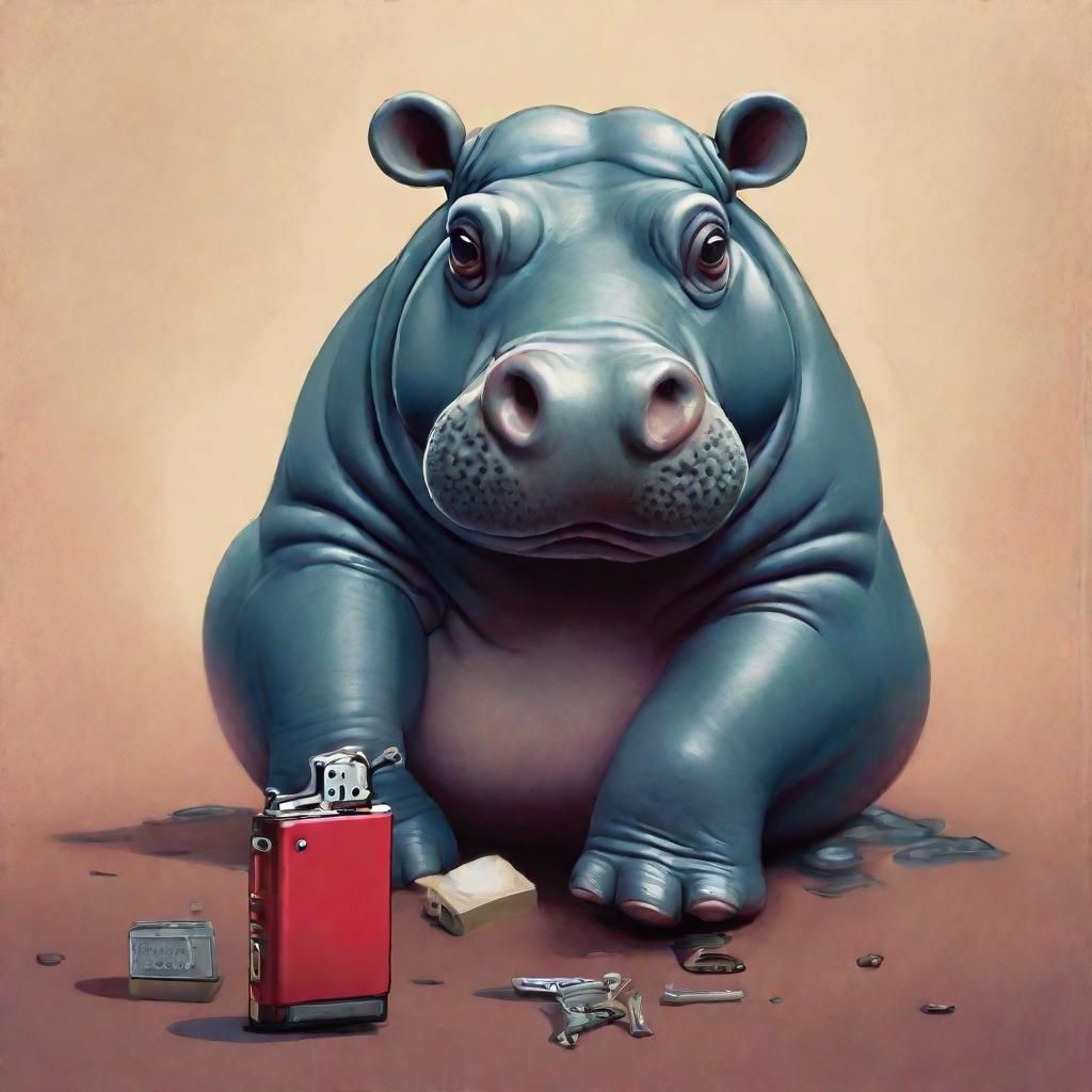 Hippo with Zippo Lighter: AI Generated Image