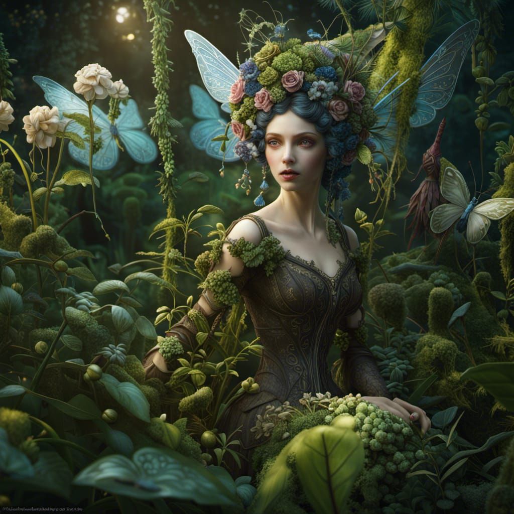 Faerie Changeling Hidden in Overgrown Garden