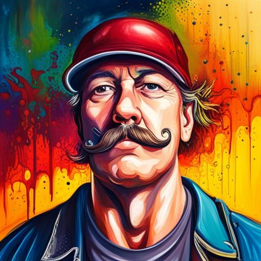 Man with a mustache, painting, splash, vibrant