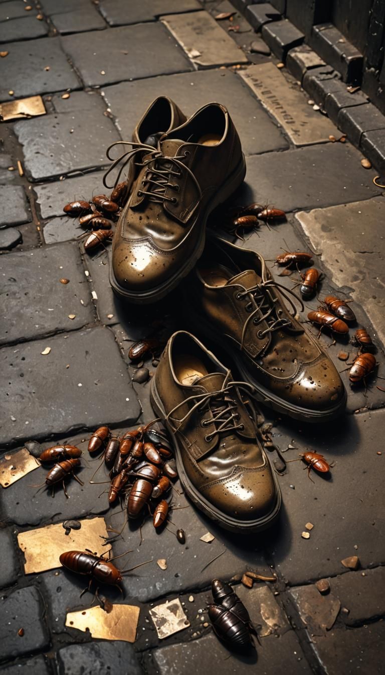 Gritty Alleyway: Old Shoes and Cockroaches in Digital Art
