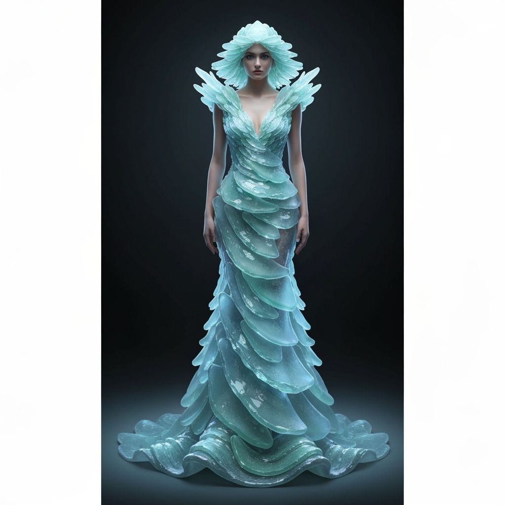 Futuristic Sea Glass Gown: Art Nouveau Digital Art