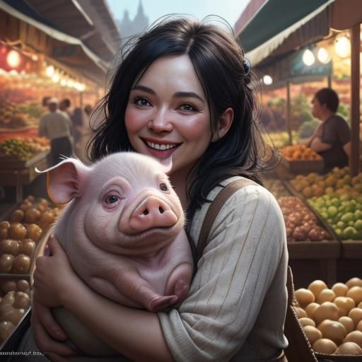 Toddler Hugs Piglet: Pixar-Style 3D Render