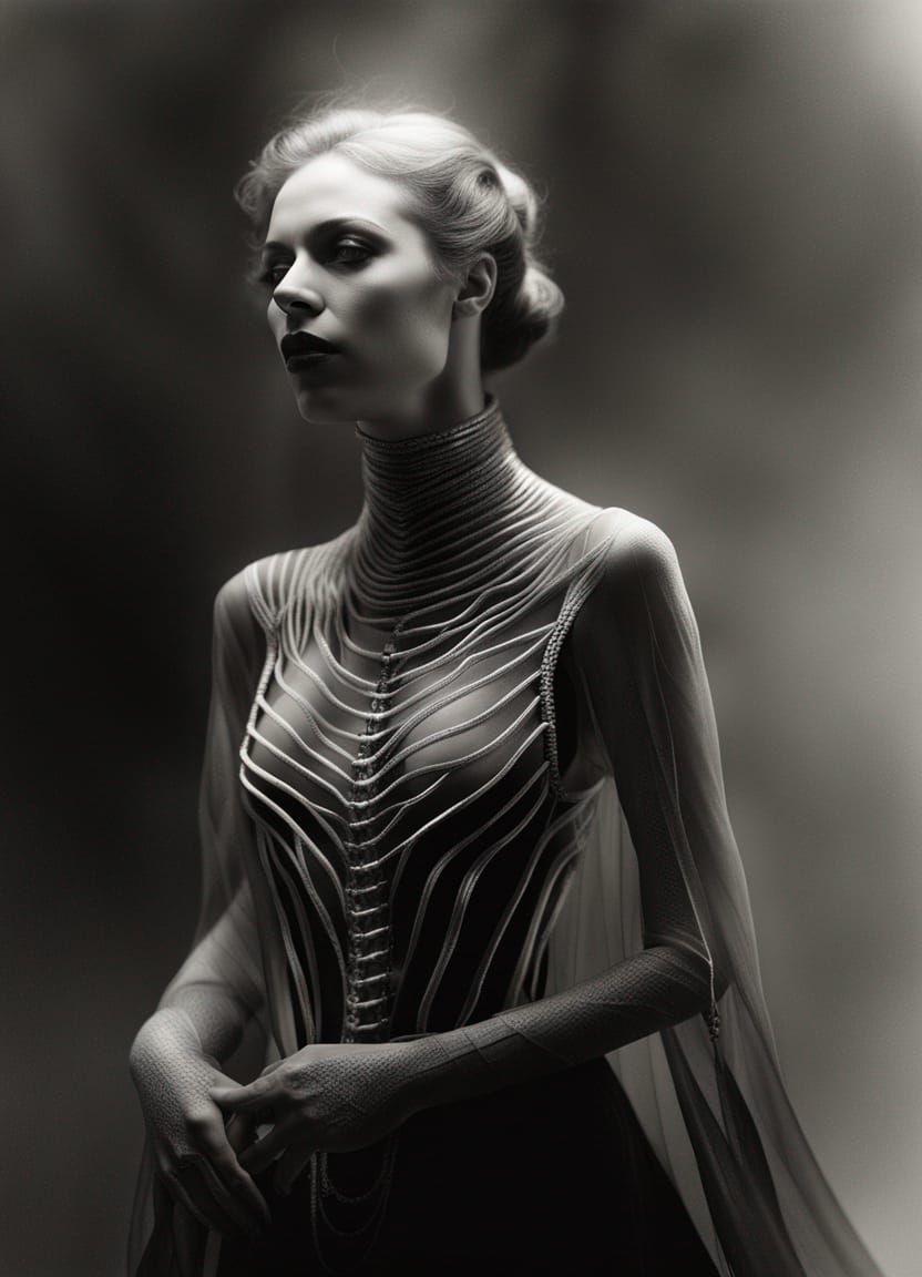 Biomechanical Priestess: Black and White Photographic Portra...