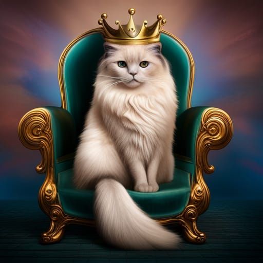 Ragdoll Cat King on Throne: Digital Matte Painting